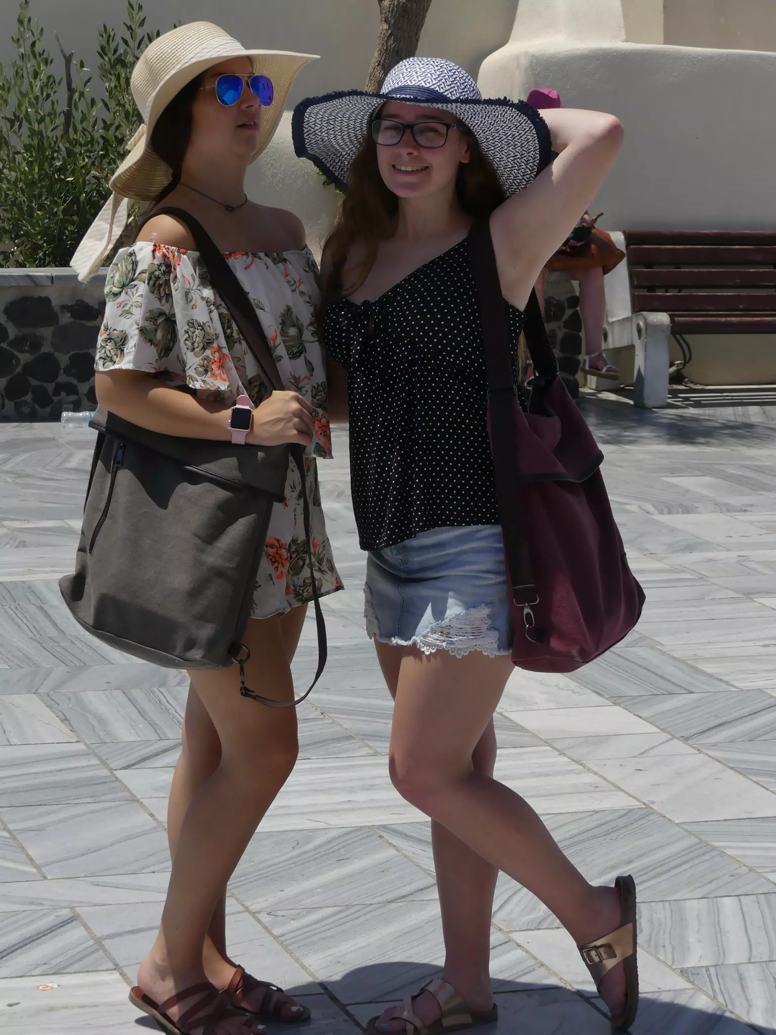 Emily & Madeline in Square in Oia, Santorini