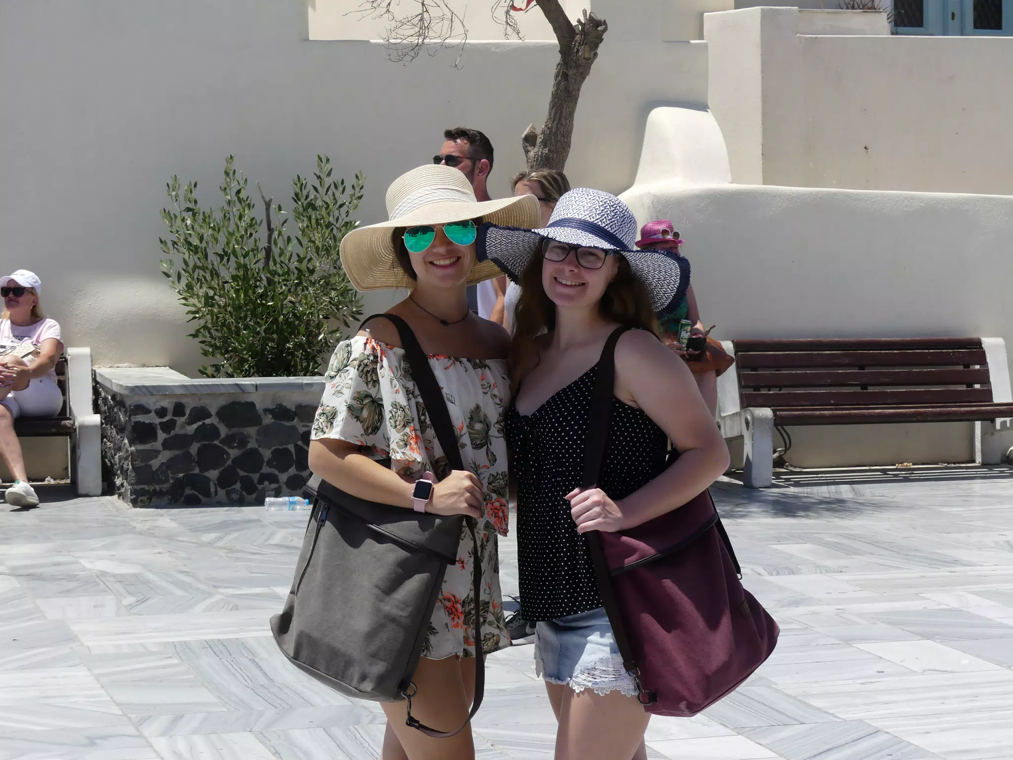 Emily & Madeline in Square in Oia, Santorini