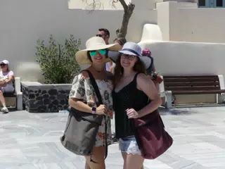 Emily & Madeline in Square in Oia, Santorini