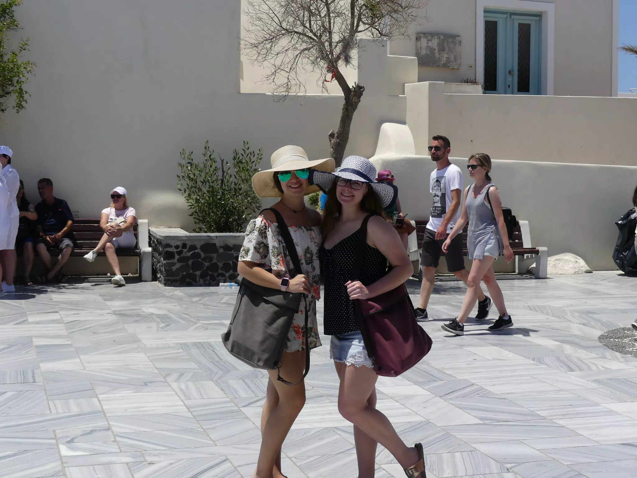 Emily & Madeline in Square in Oia, Santorini