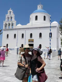 Emily & Madeline in Square in Oia, Santorini