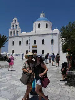 Emily & Madeline in Square in Oia, Santorini