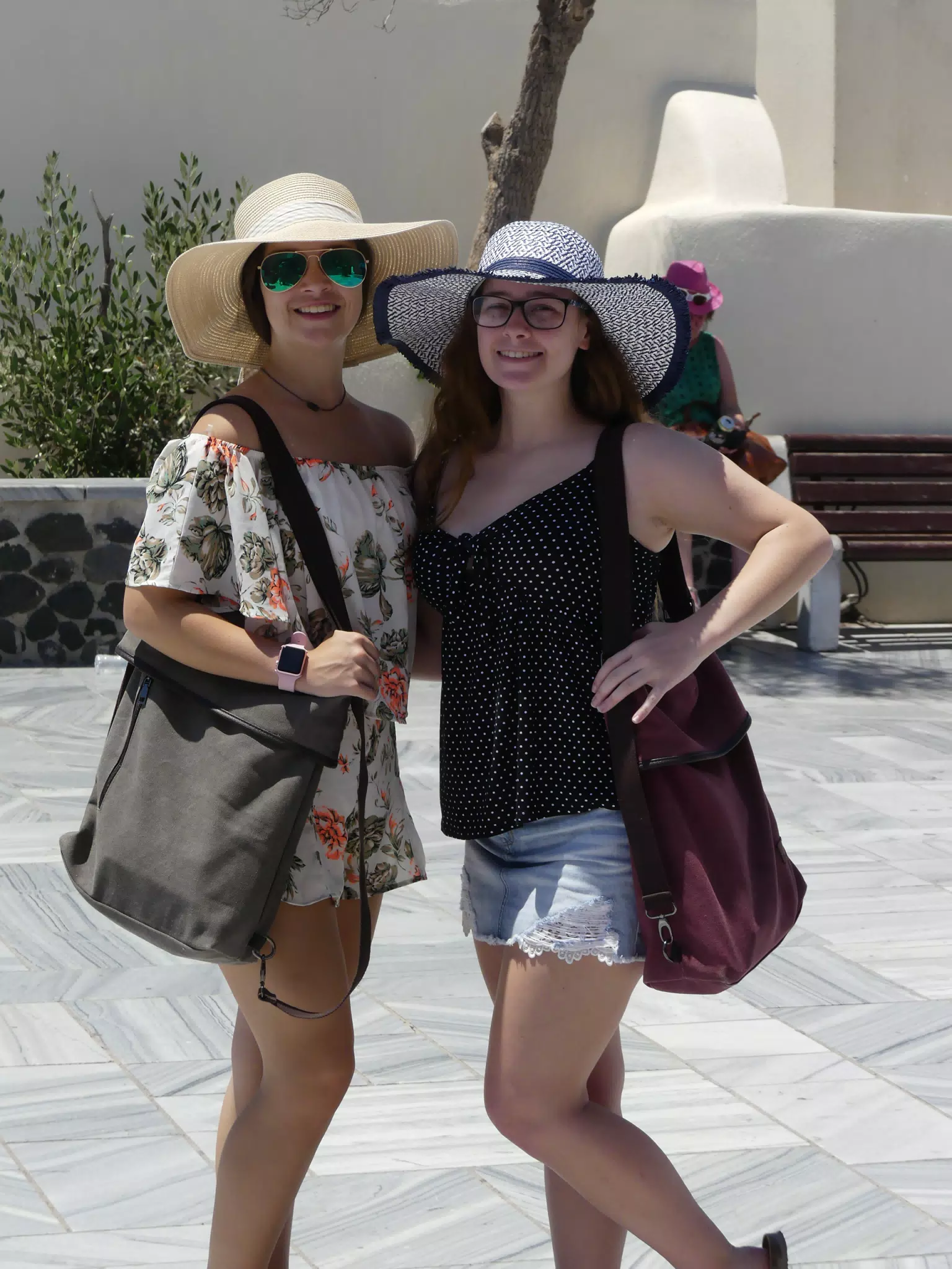 Emily & Madeline in Square in Oia, Santorini