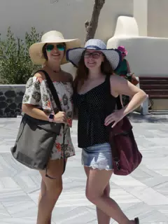 Emily & Madeline in Square in Oia, Santorini
