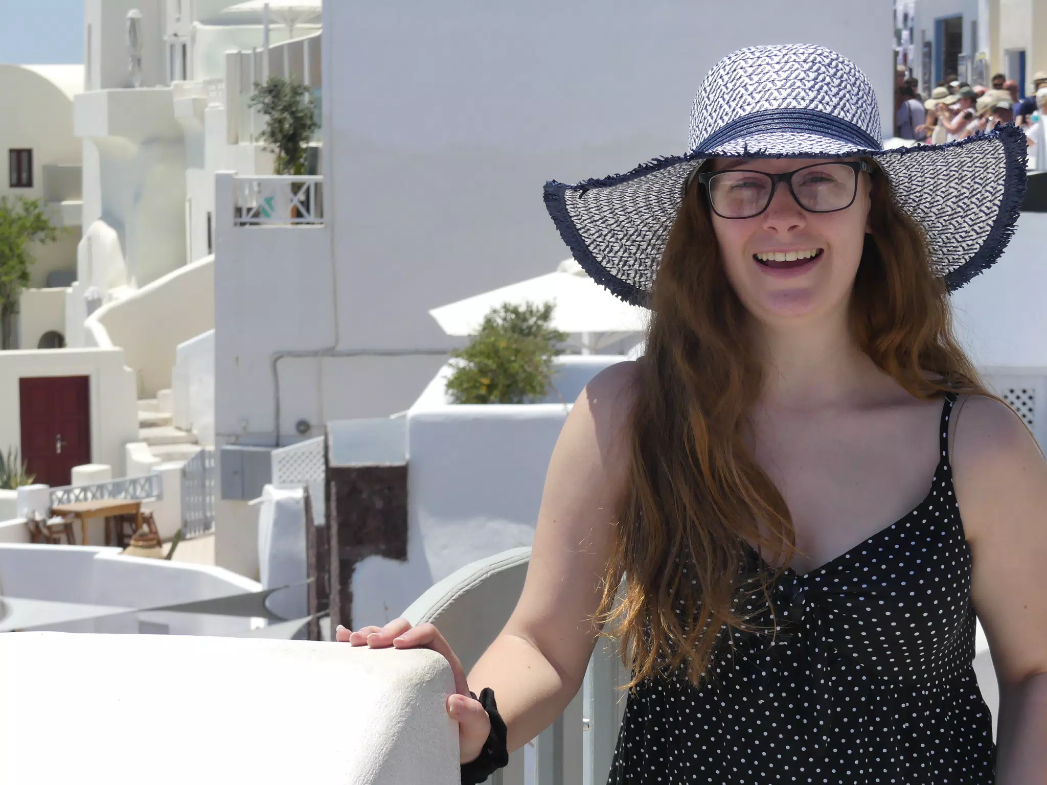 Madeline in Hat in Oia, Santorini