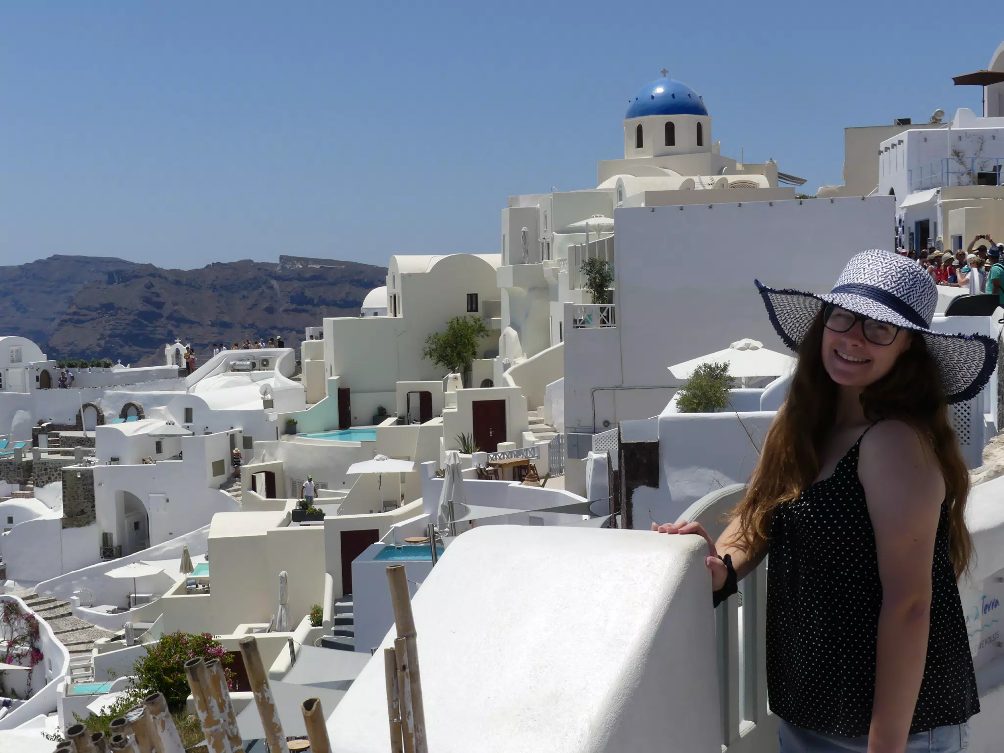 Madeline in Hat in Oia, Santorini