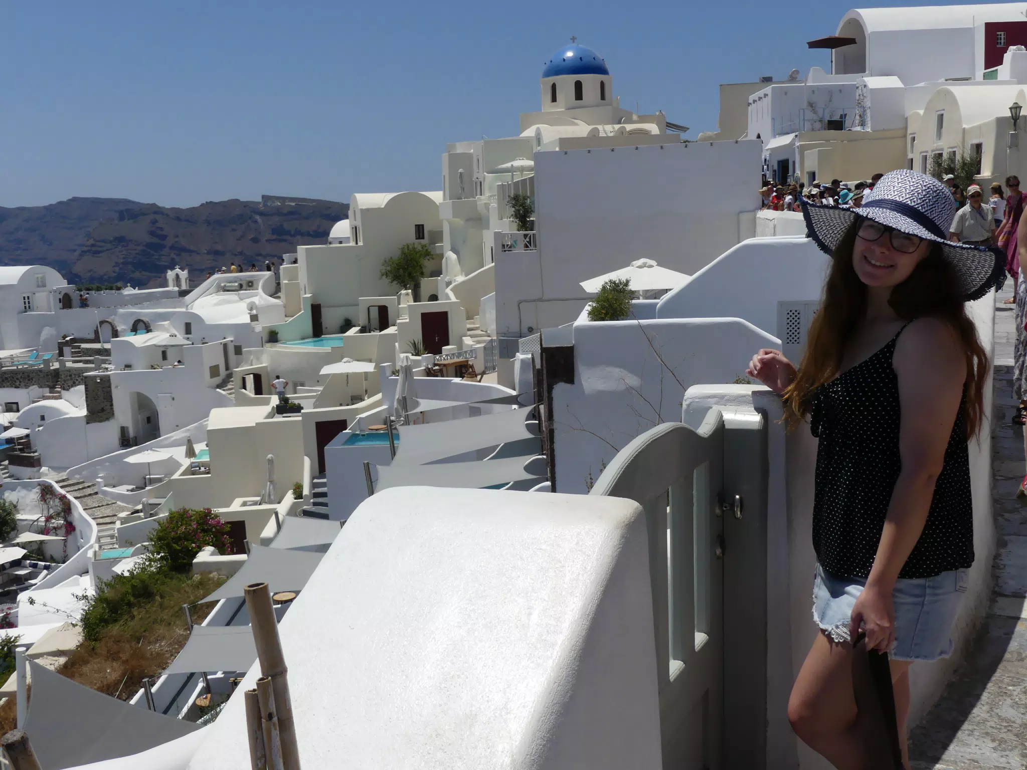 Madeline in Hat in Oia, Santorini