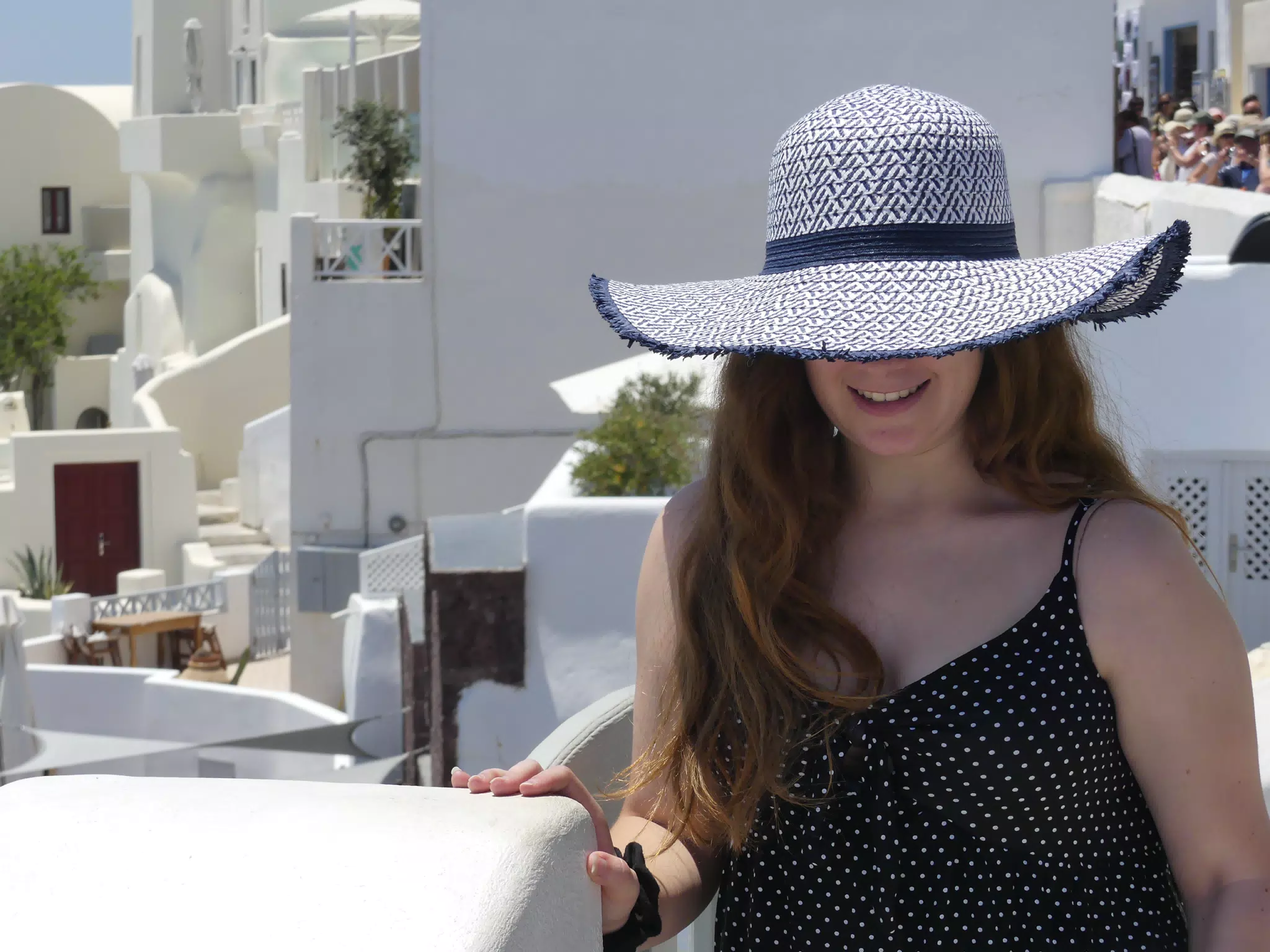 Madeline in Hat in Oia, Santorini