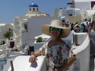 Emily in Oia, Santorini