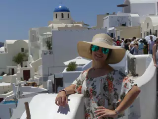 Emily in Oia, Santorini