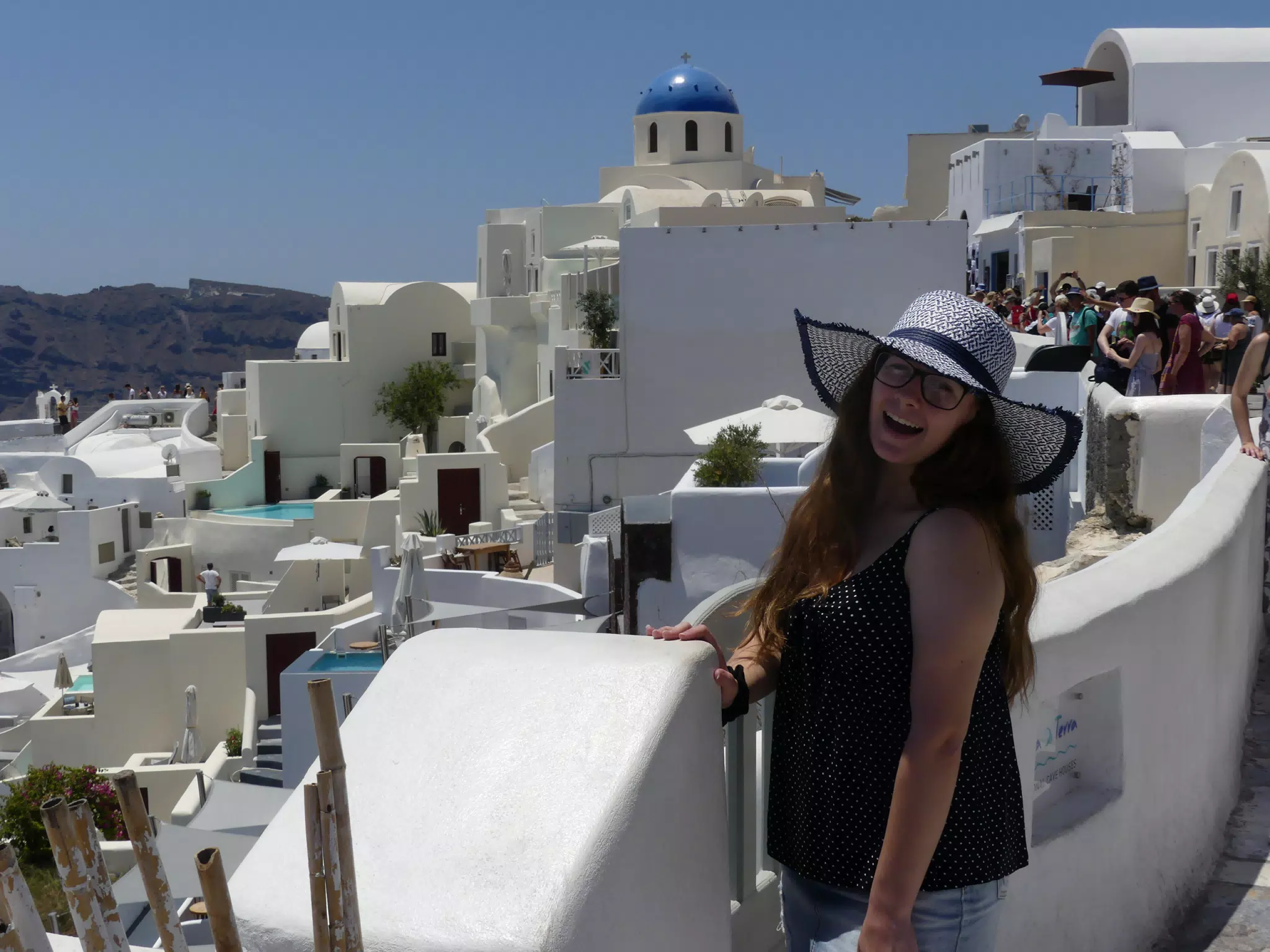 Madeline in Hat in Oia, Santorini