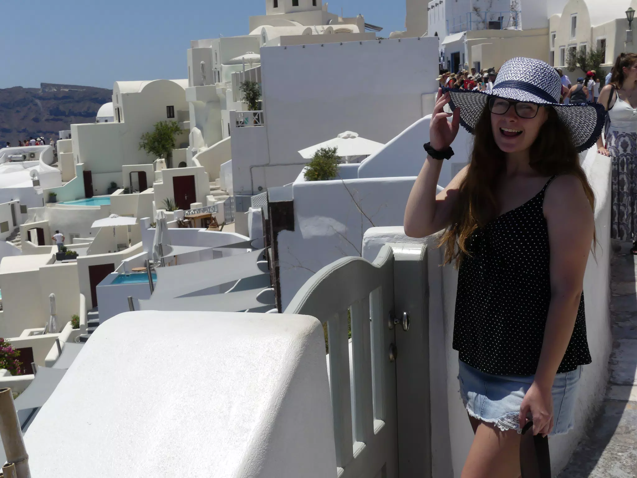 Madeline in Hat in Oia, Santorini