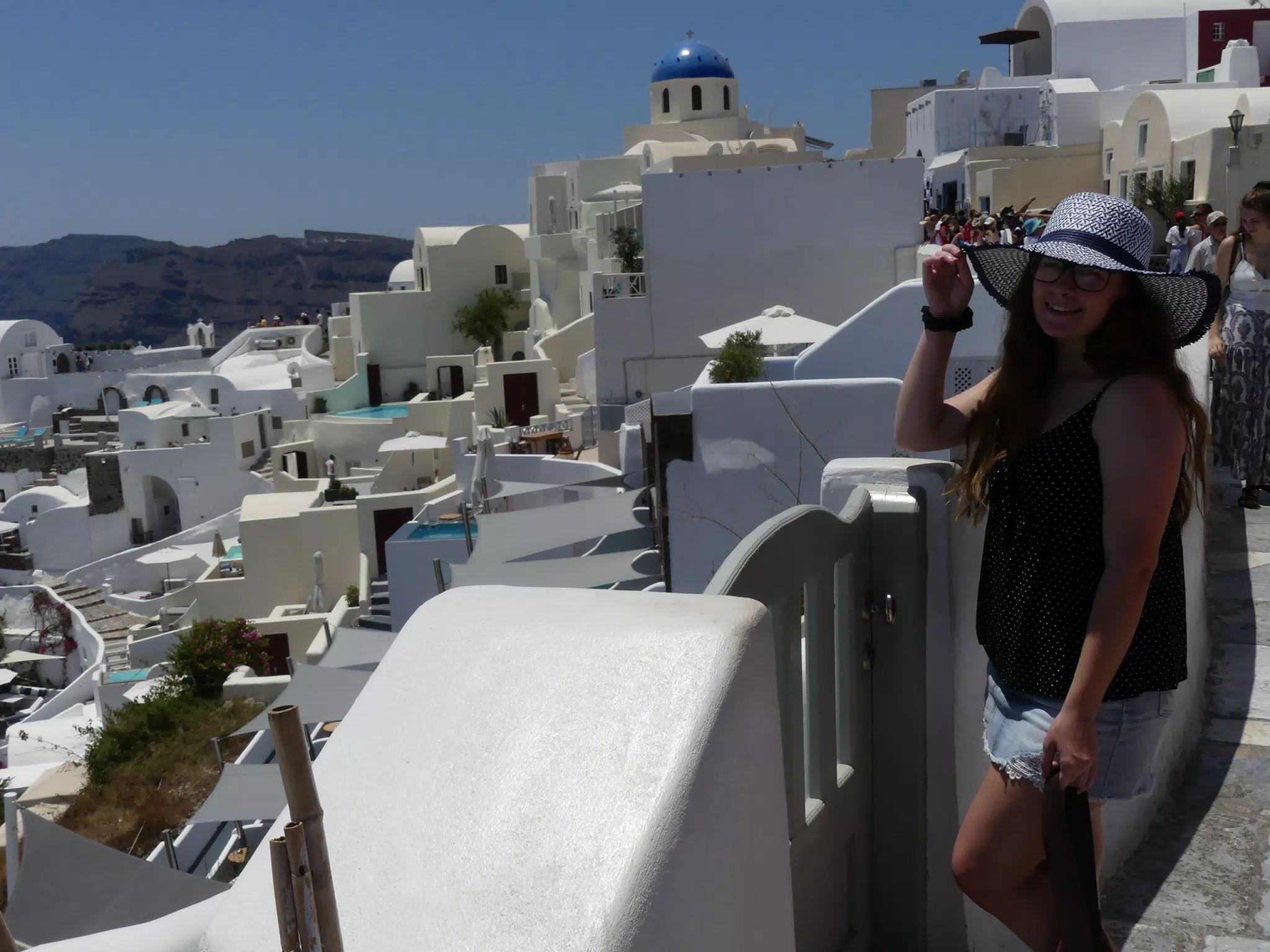 Madeline in Hat in Oia, Santorini