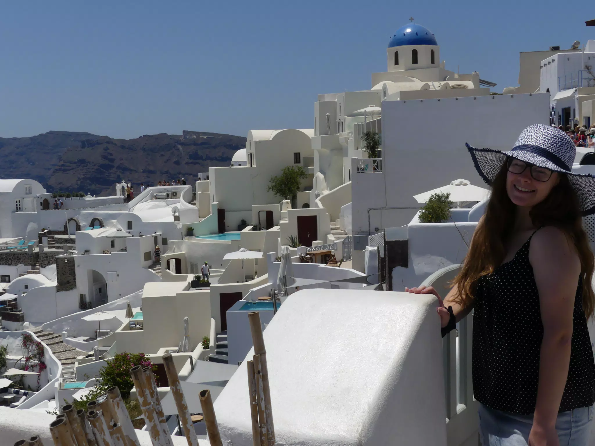 Madeline in Hat in Oia, Santorini