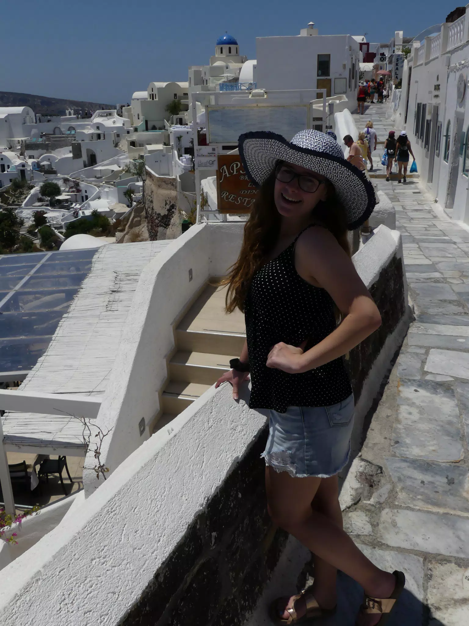 Madeline in Hat in Oia, Santorini