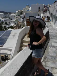 Madeline in Hat in Oia, Santorini