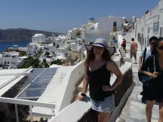Madeline in Hat in Oia, Santorini