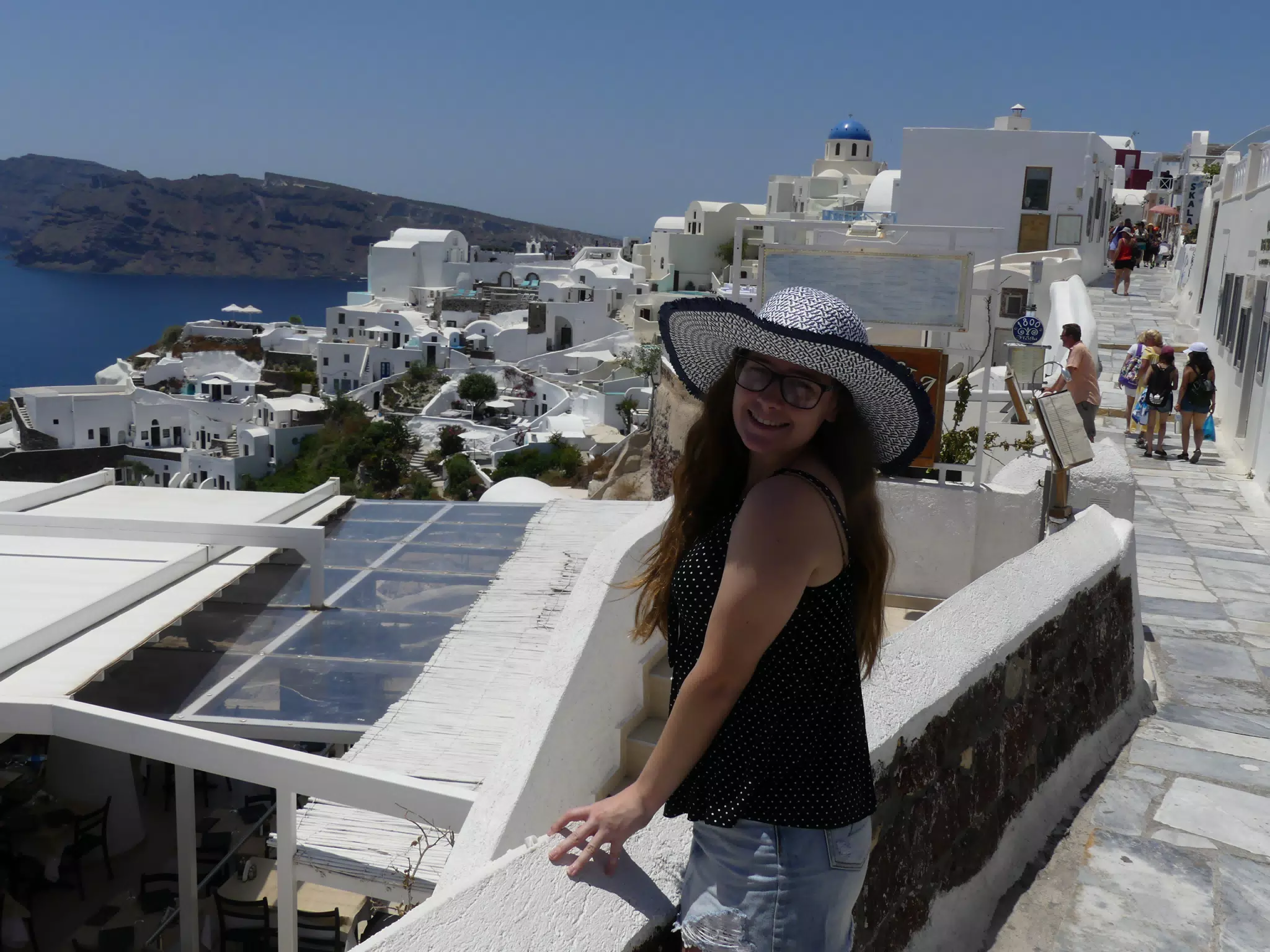 Madeline in Hat in Oia, Santorini