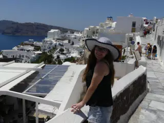 Madeline in Hat in Oia, Santorini