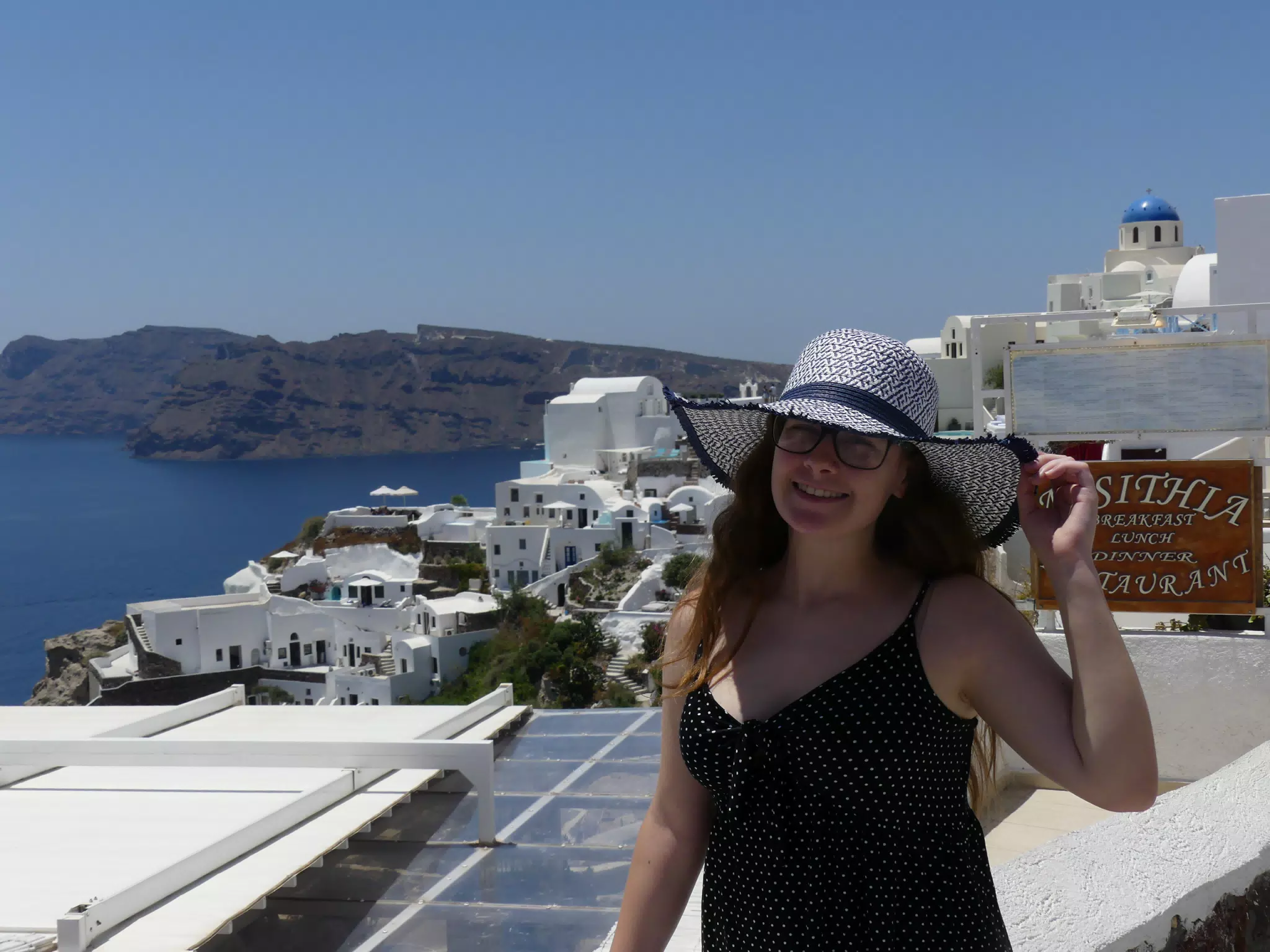 Madeline in Hat in Oia, Santorini