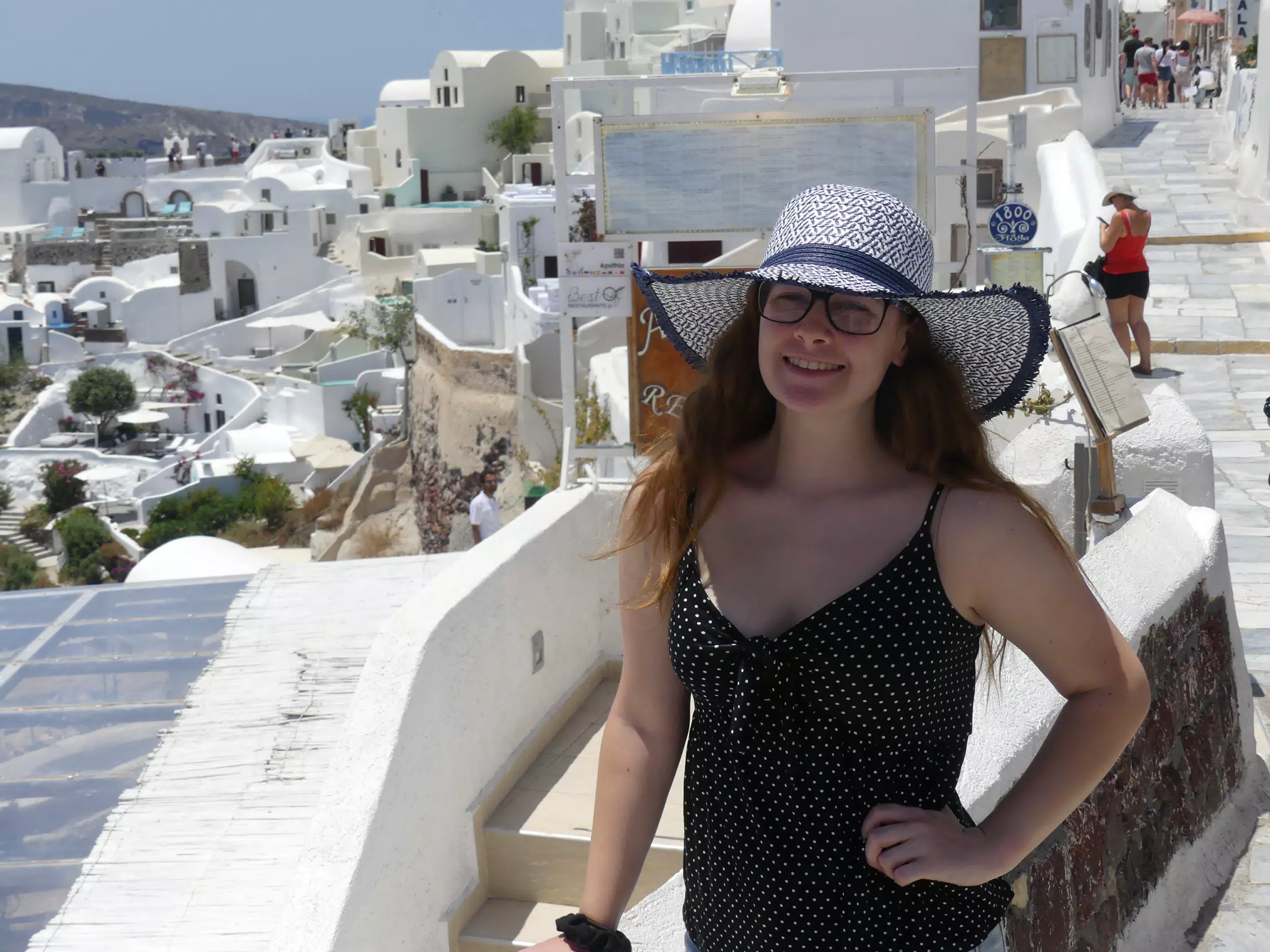 Madeline in Hat in Oia, Santorini
