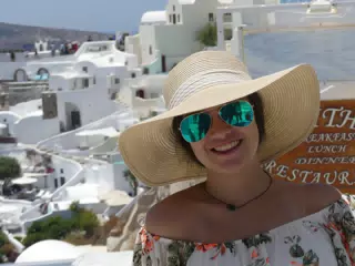 Emily in Oia, Santorini