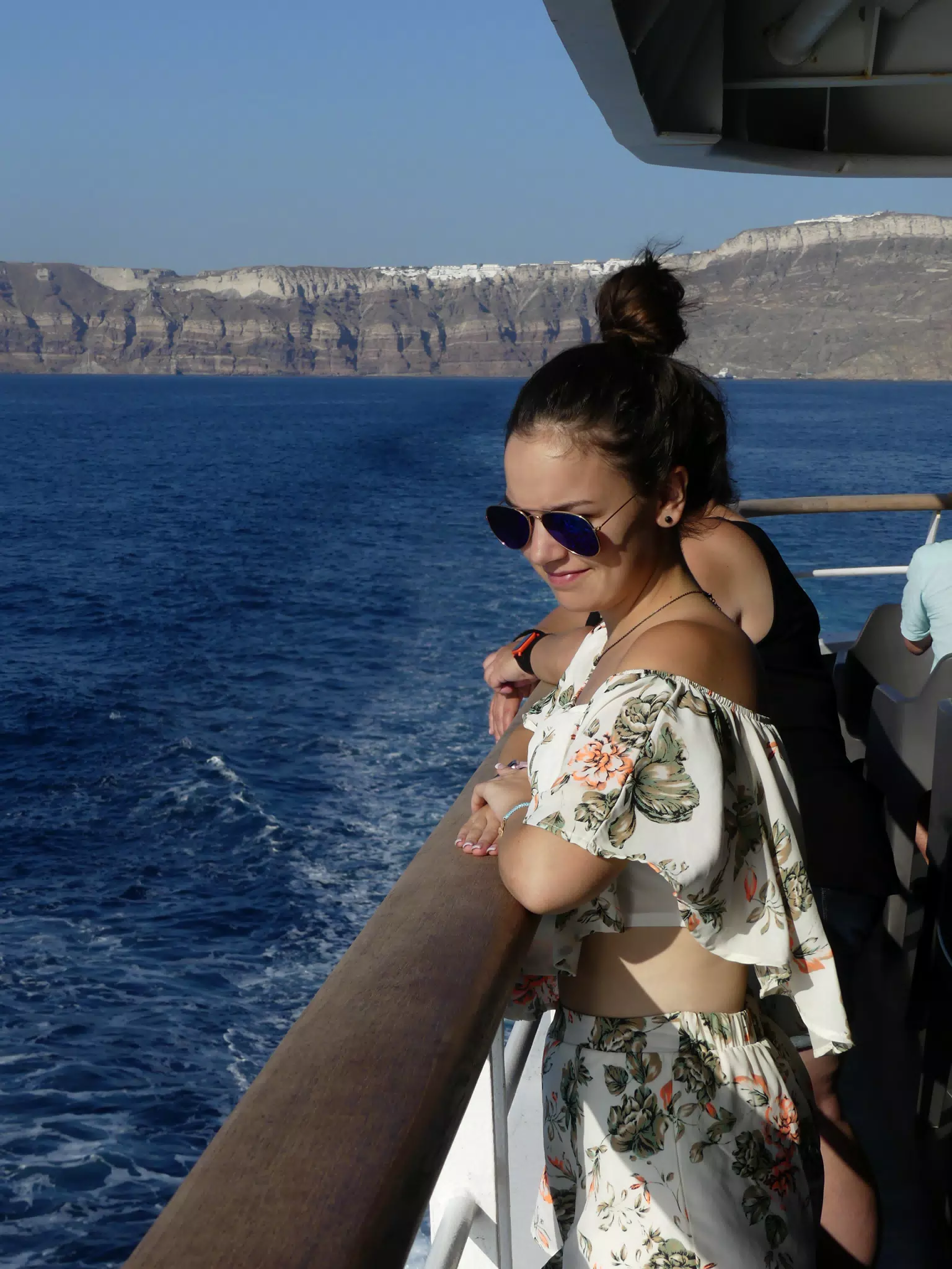Emily on the Ferry from Santorini