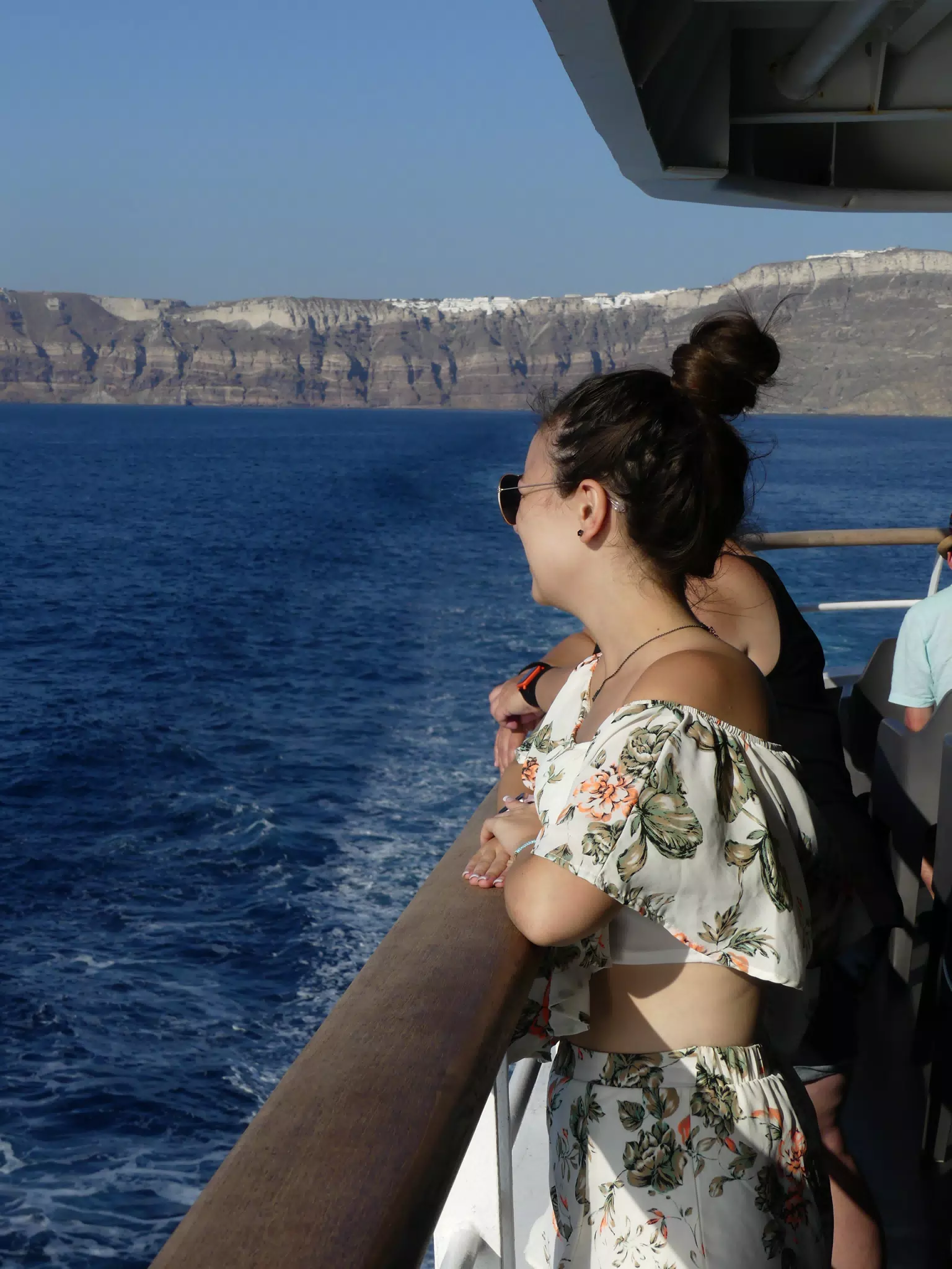 Emily on the Ferry from Santorini