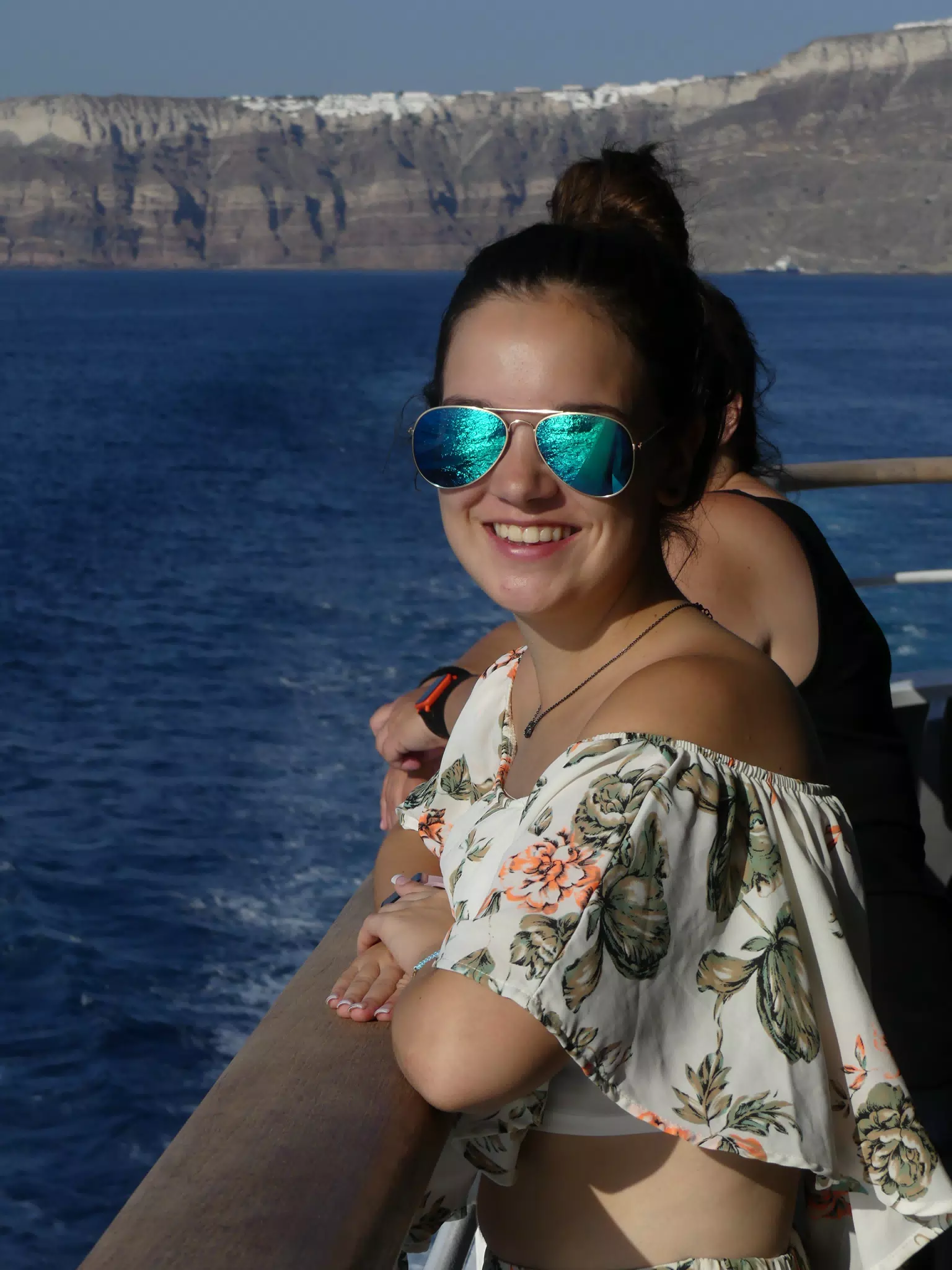 Emily on the Ferry from Santorini