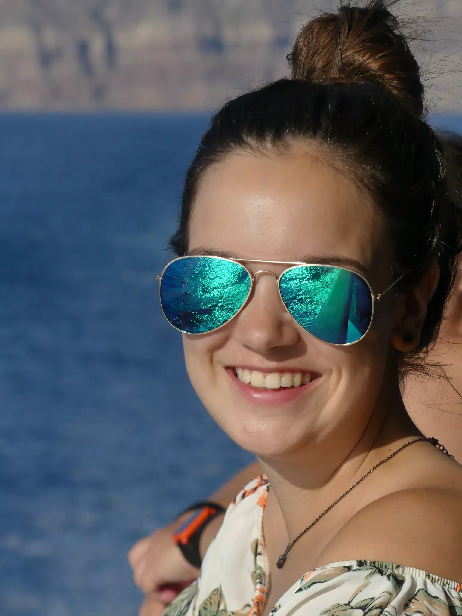 Emily on the Ferry from Santorini