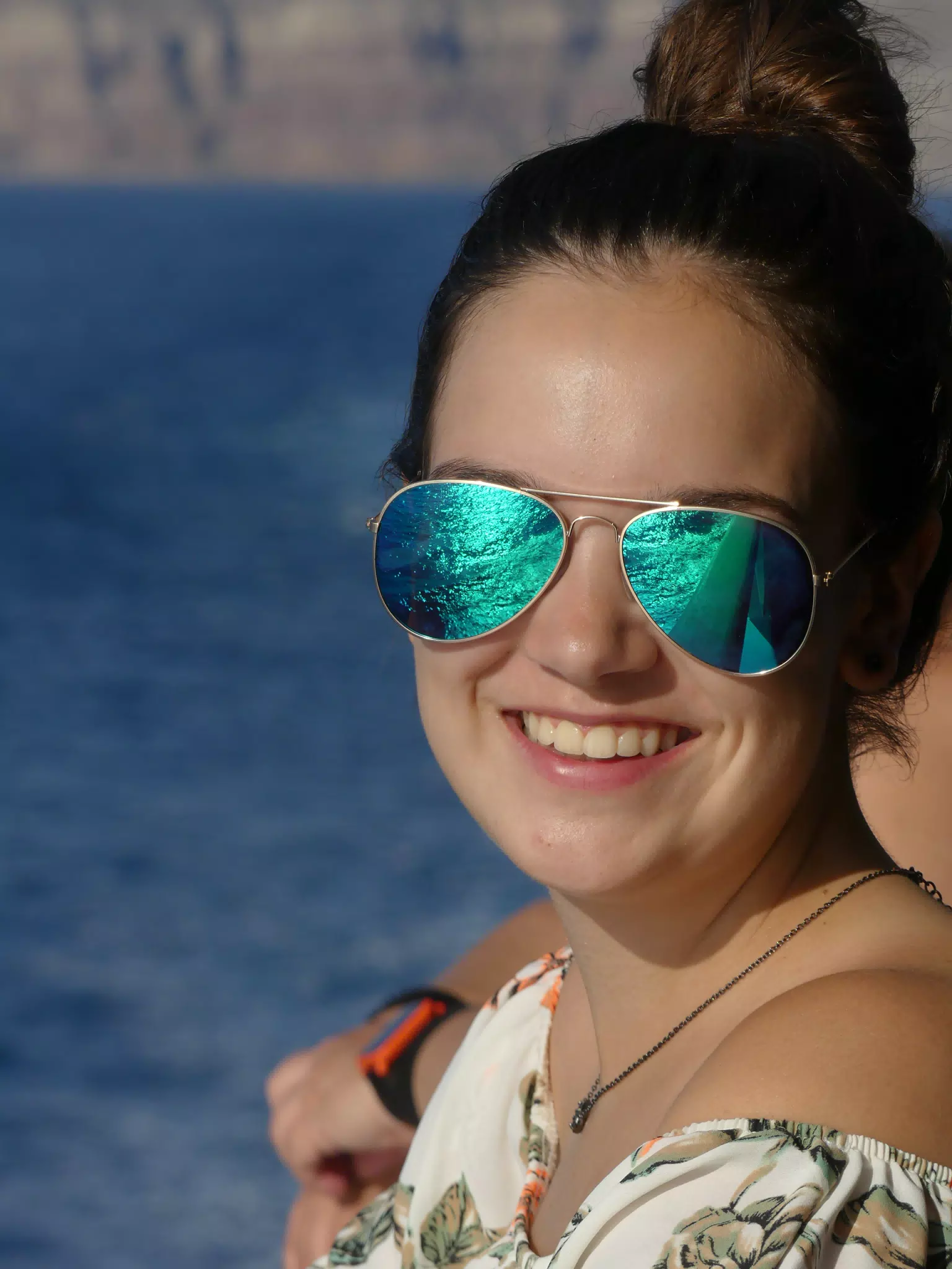 Emily on the Ferry from Santorini
