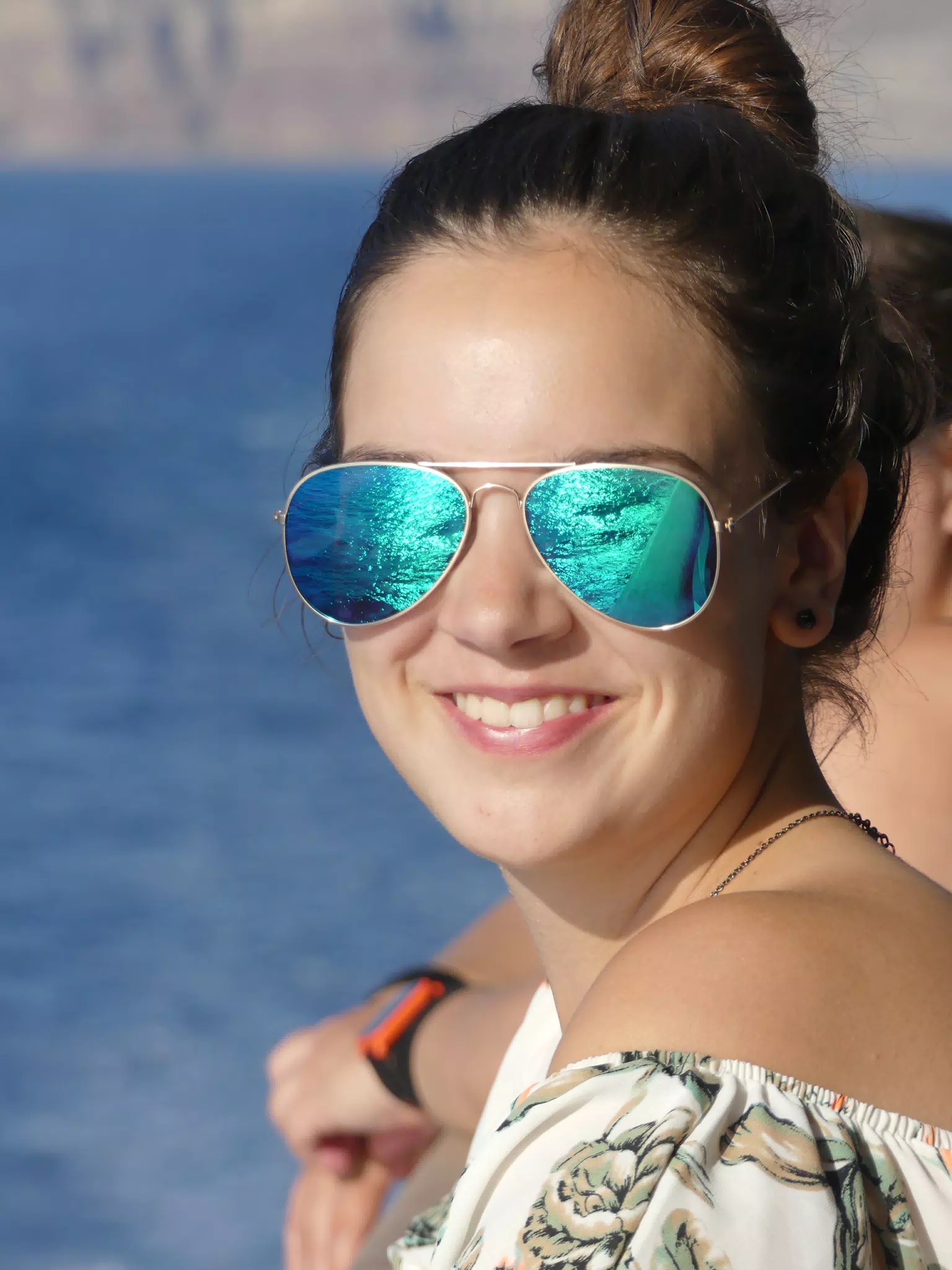 Emily on Ferry in Greece
