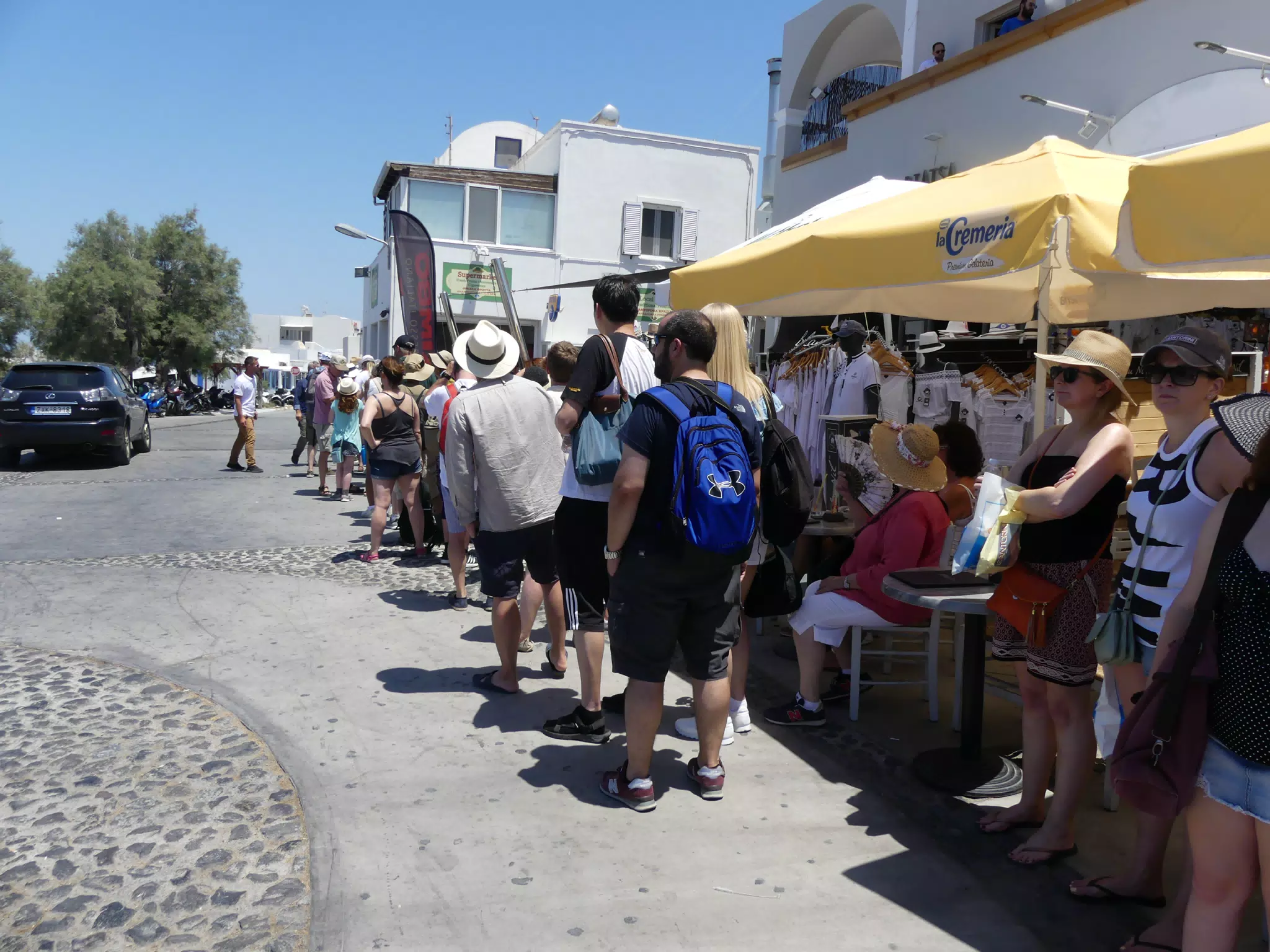 Waiting Line for the Bus in Oia