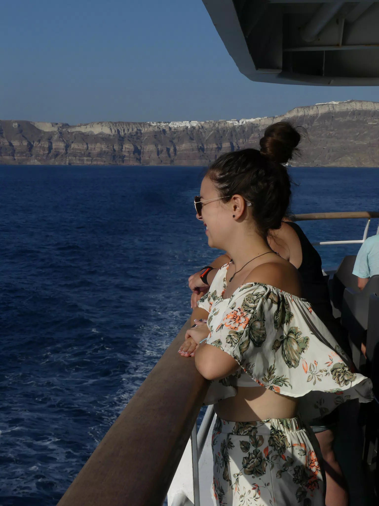 Emily on the Ferry from Santorini