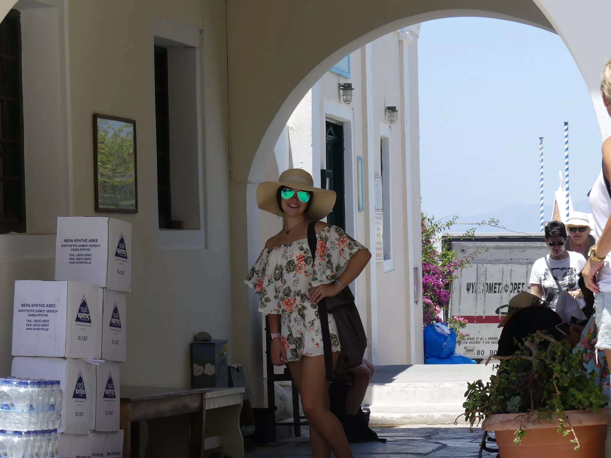 Emily Posing with Hat & Sunglasses in Oia, Santorini, Greece