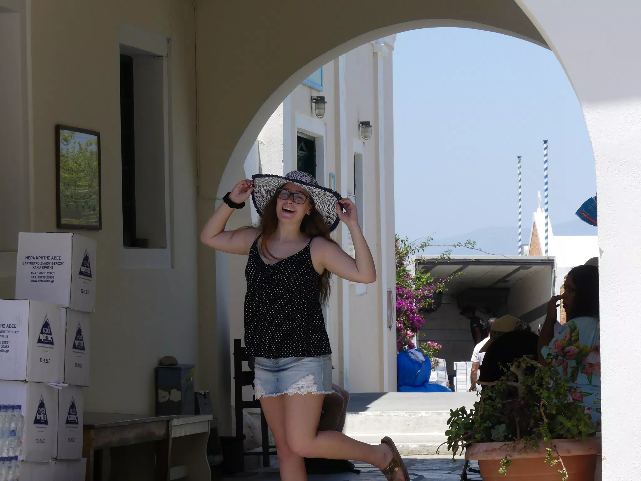 Madeline in Hat in Oia, Santorini