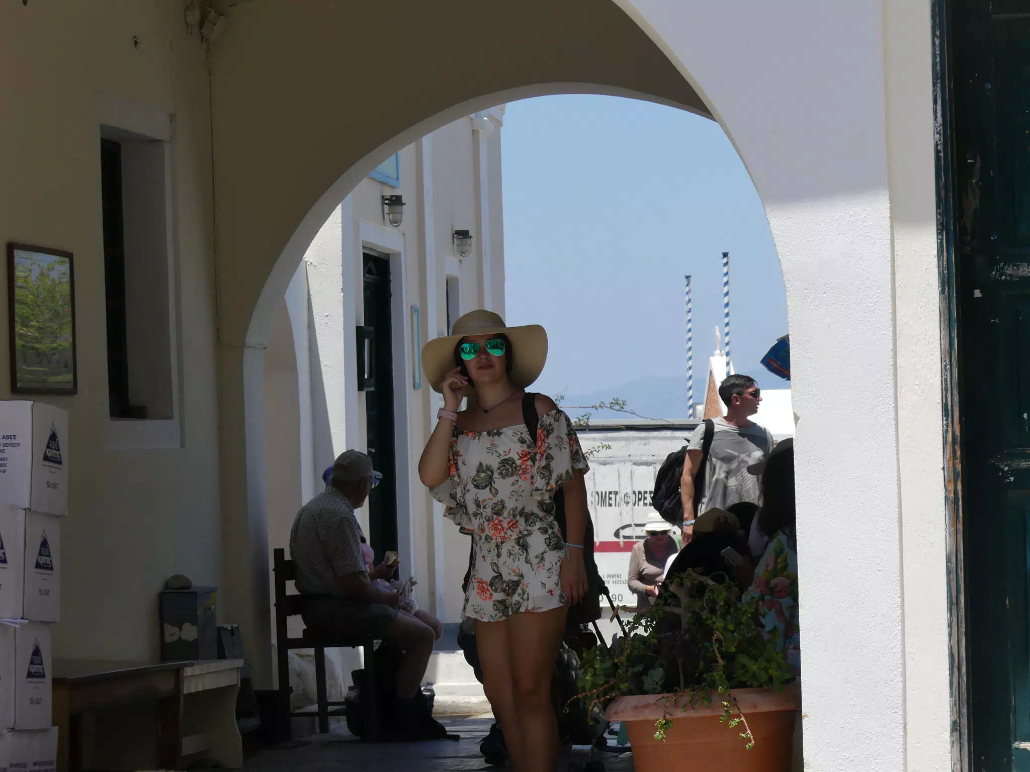 Emily in Hat in Oia