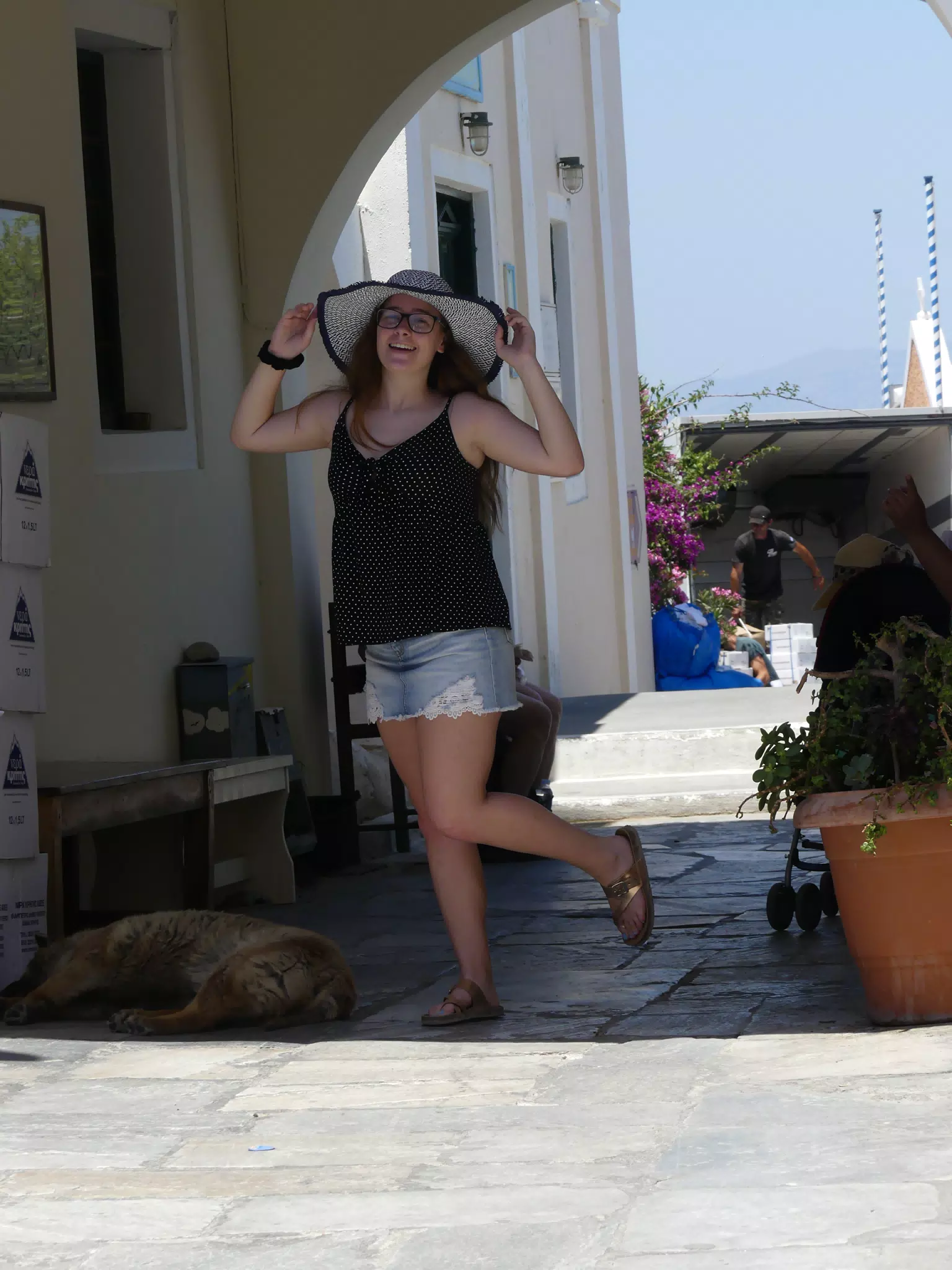Madeline Modeling in Mini Skirt and Hat on Oia