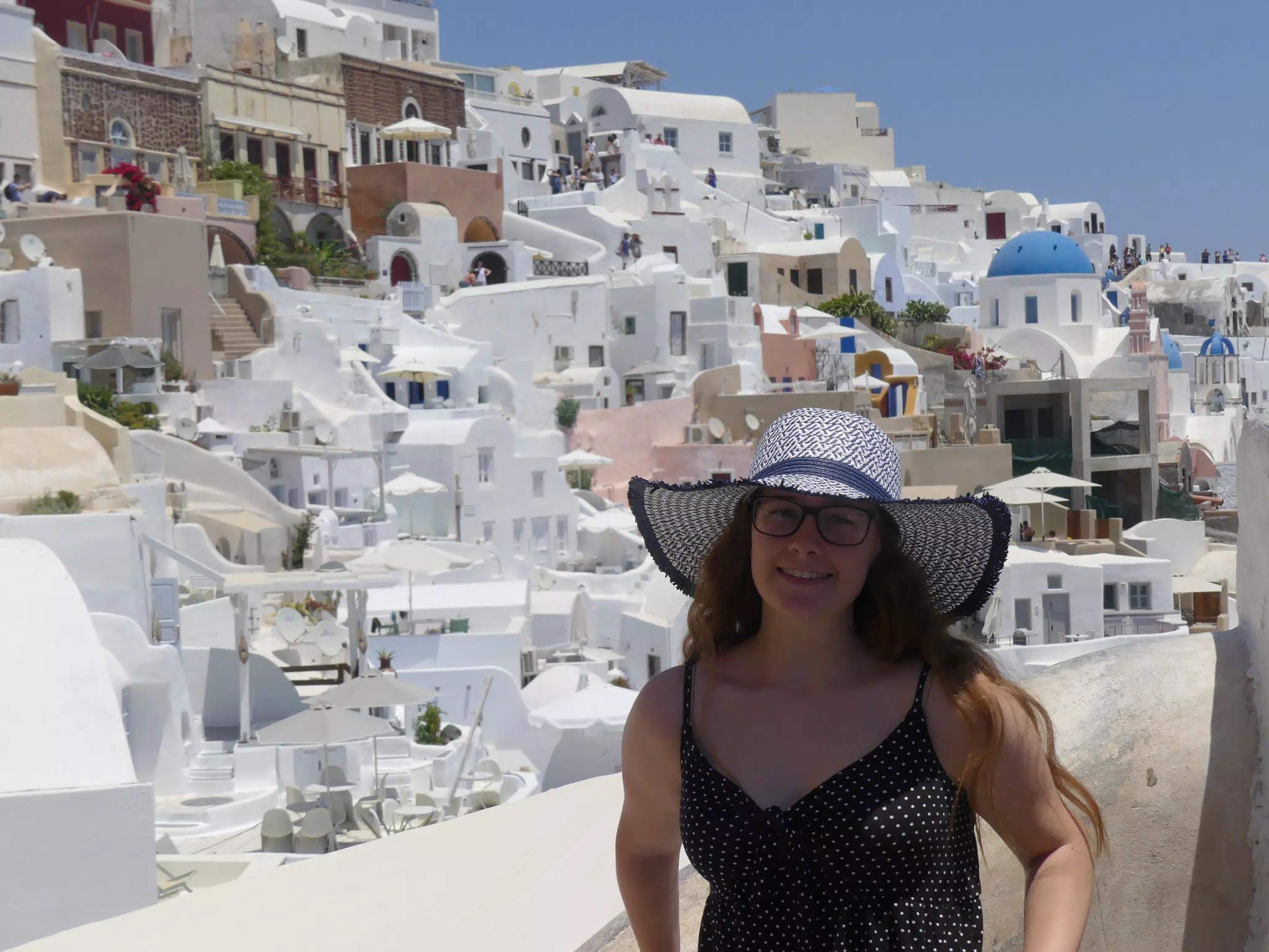 Madeline in Hat in Oia, Santorini