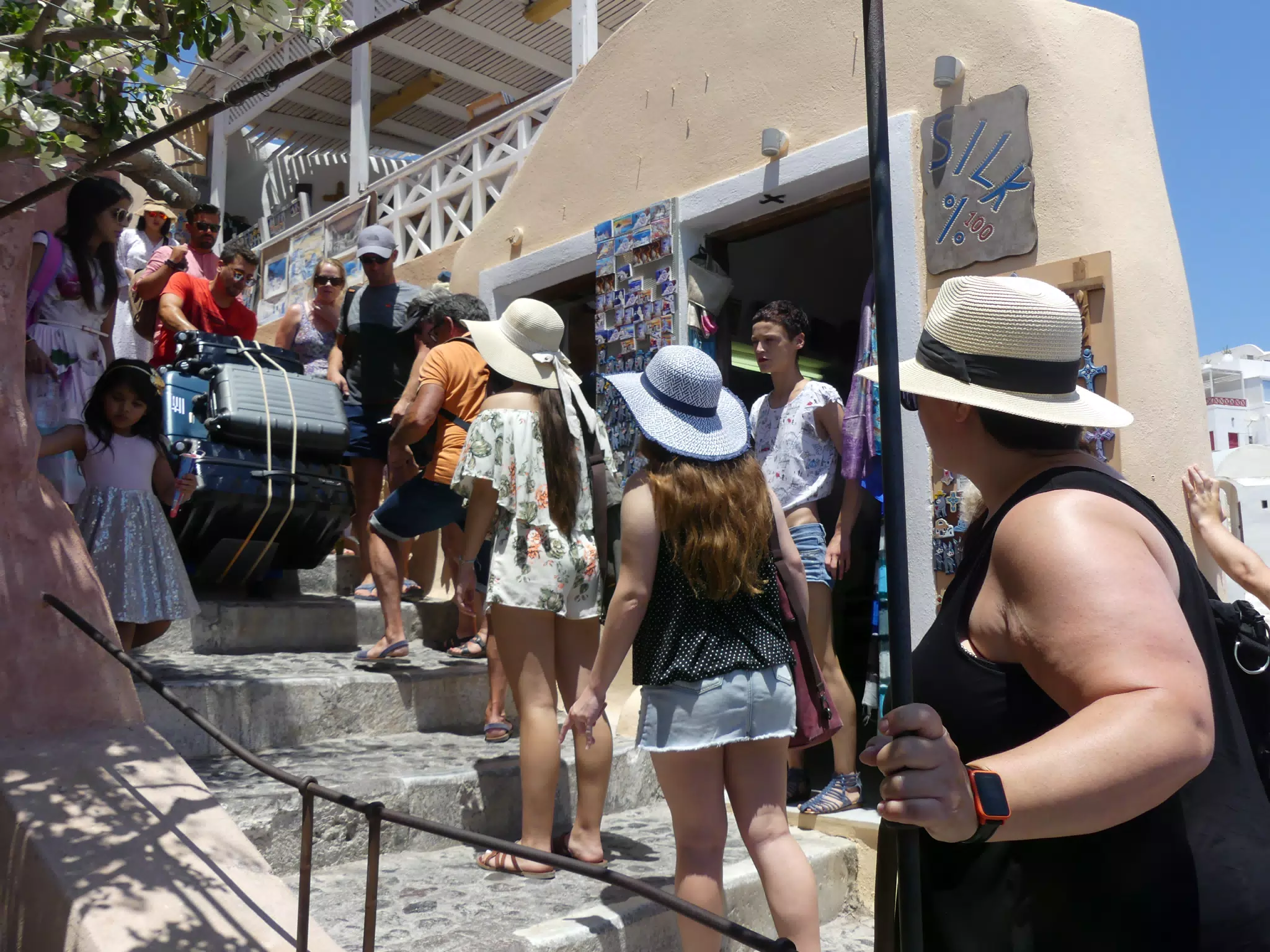 Girls Walking in Santorini