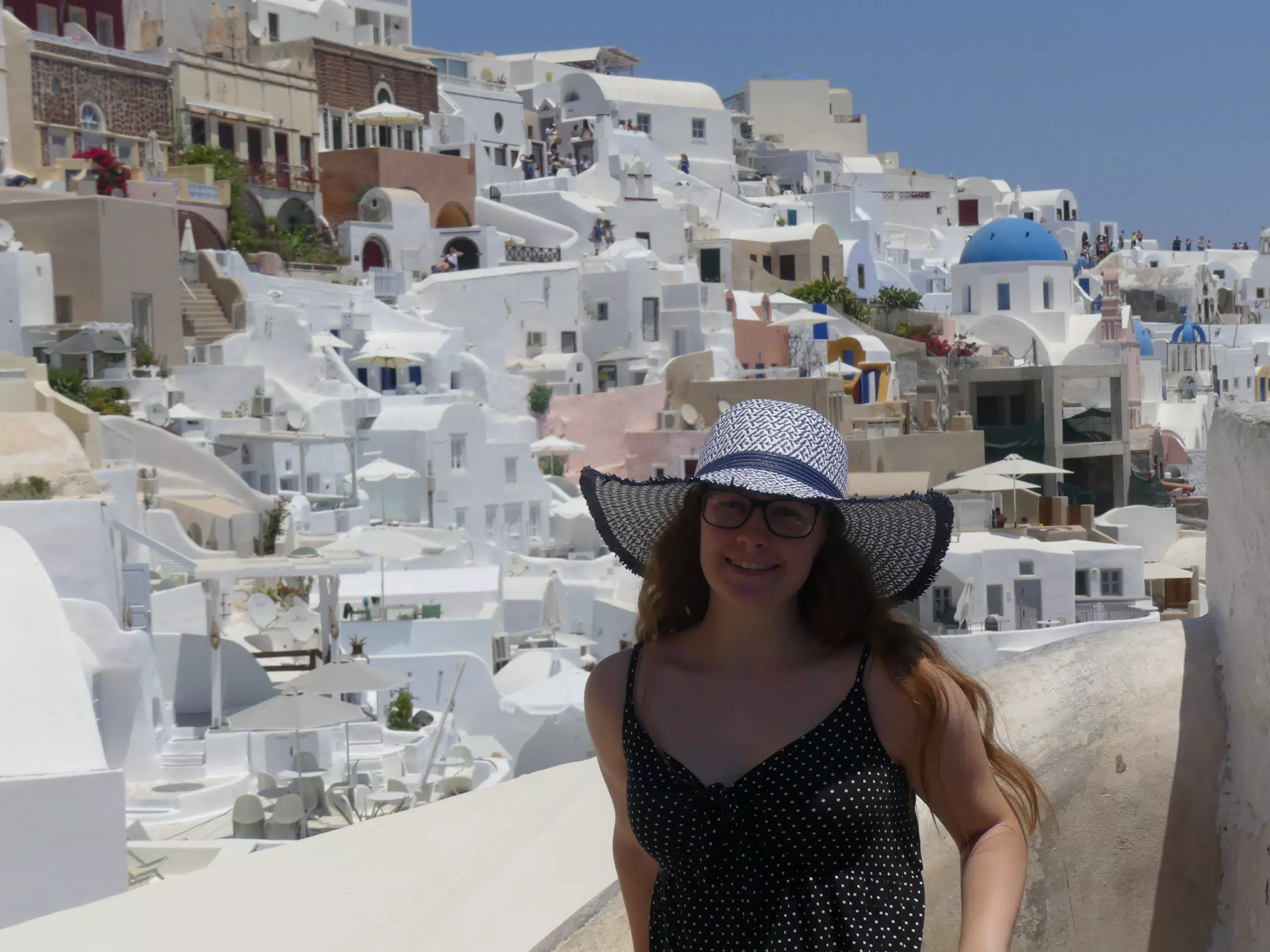 Madeline in Hat in Oia, Santorini