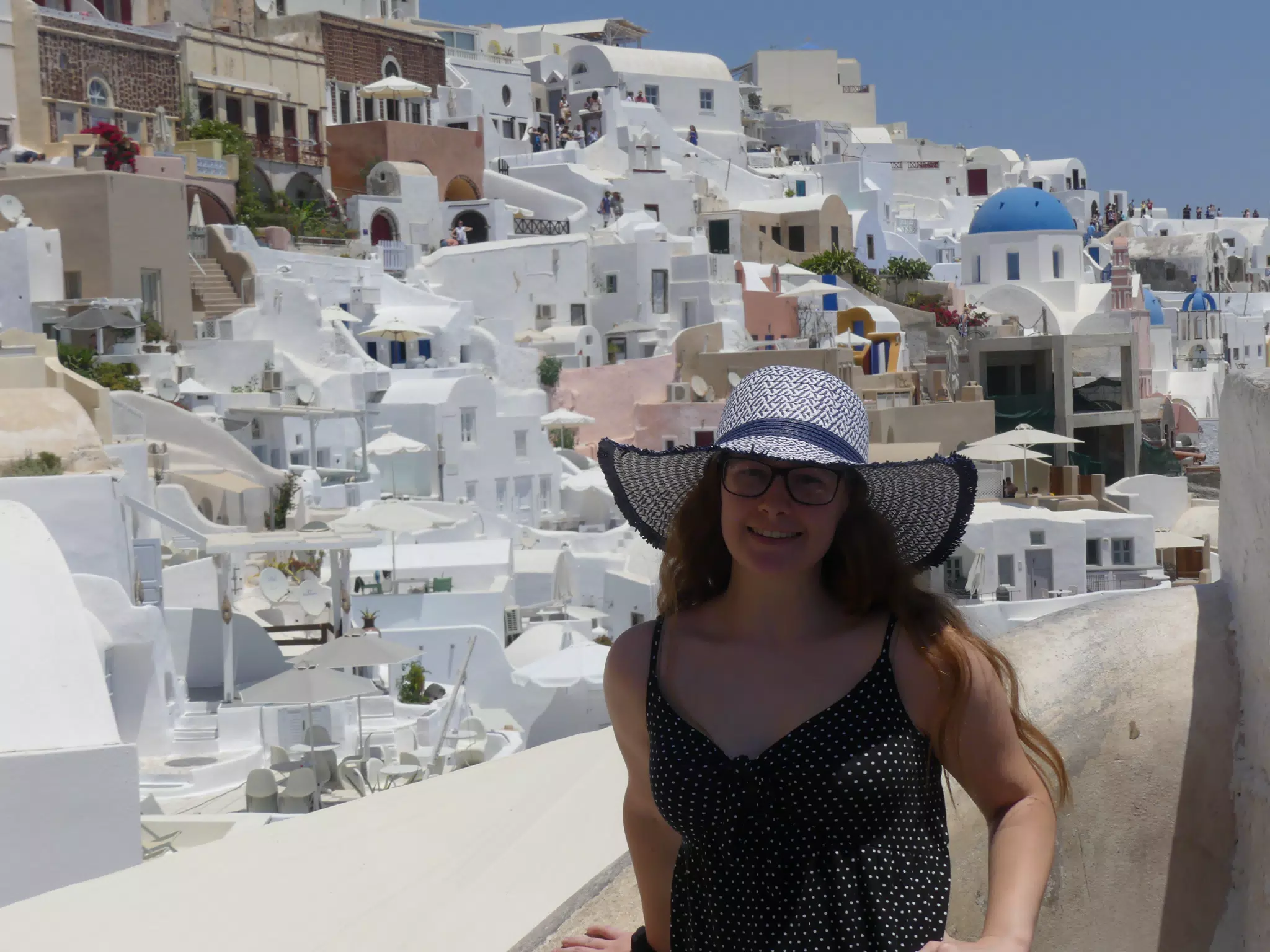 Madeline in Hat in Oia, Santorini