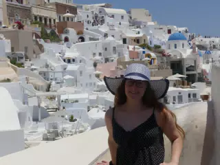 Madeline in Hat in Oia, Santorini