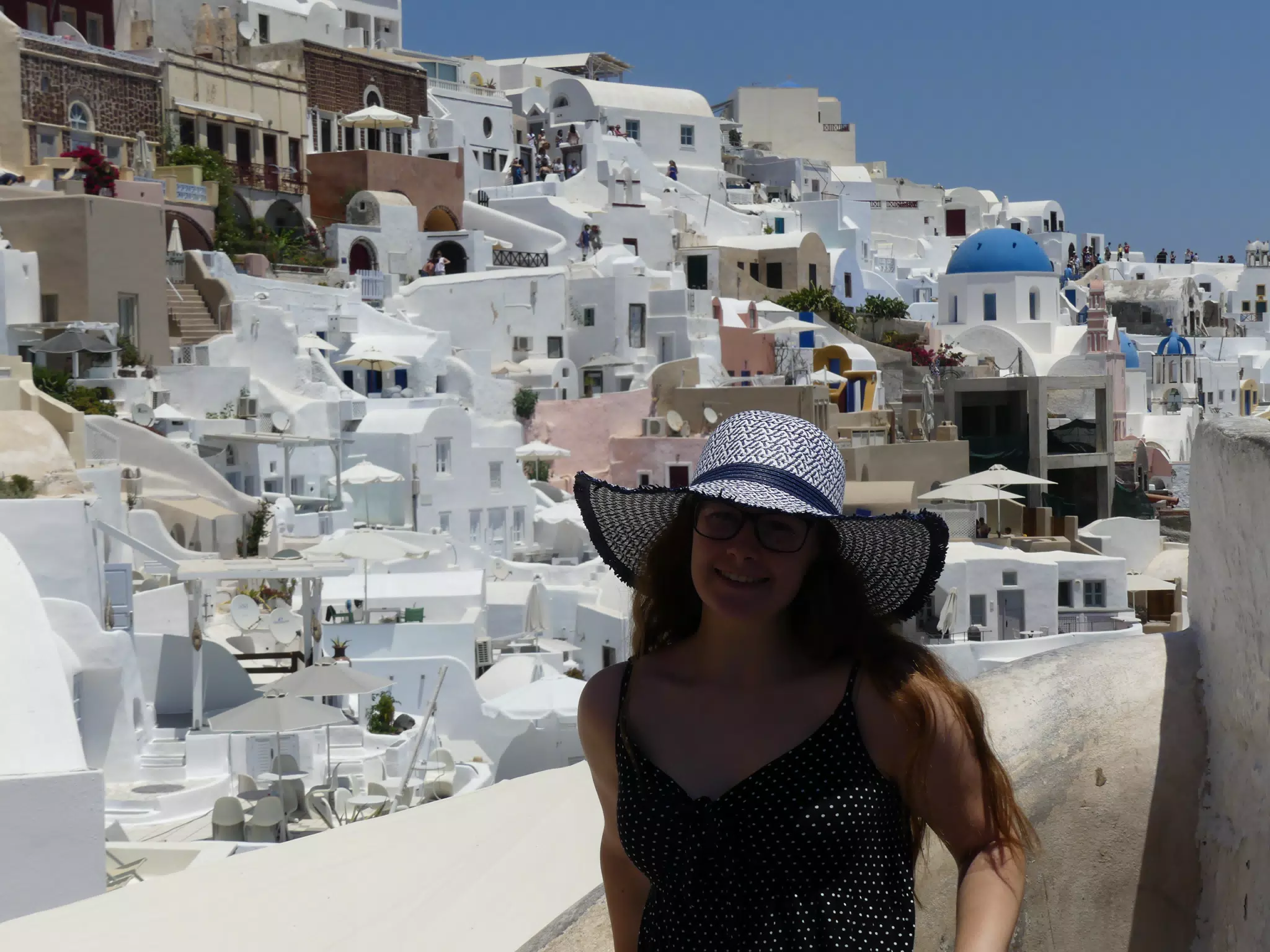 Madeline in Hat in Oia, Santorini