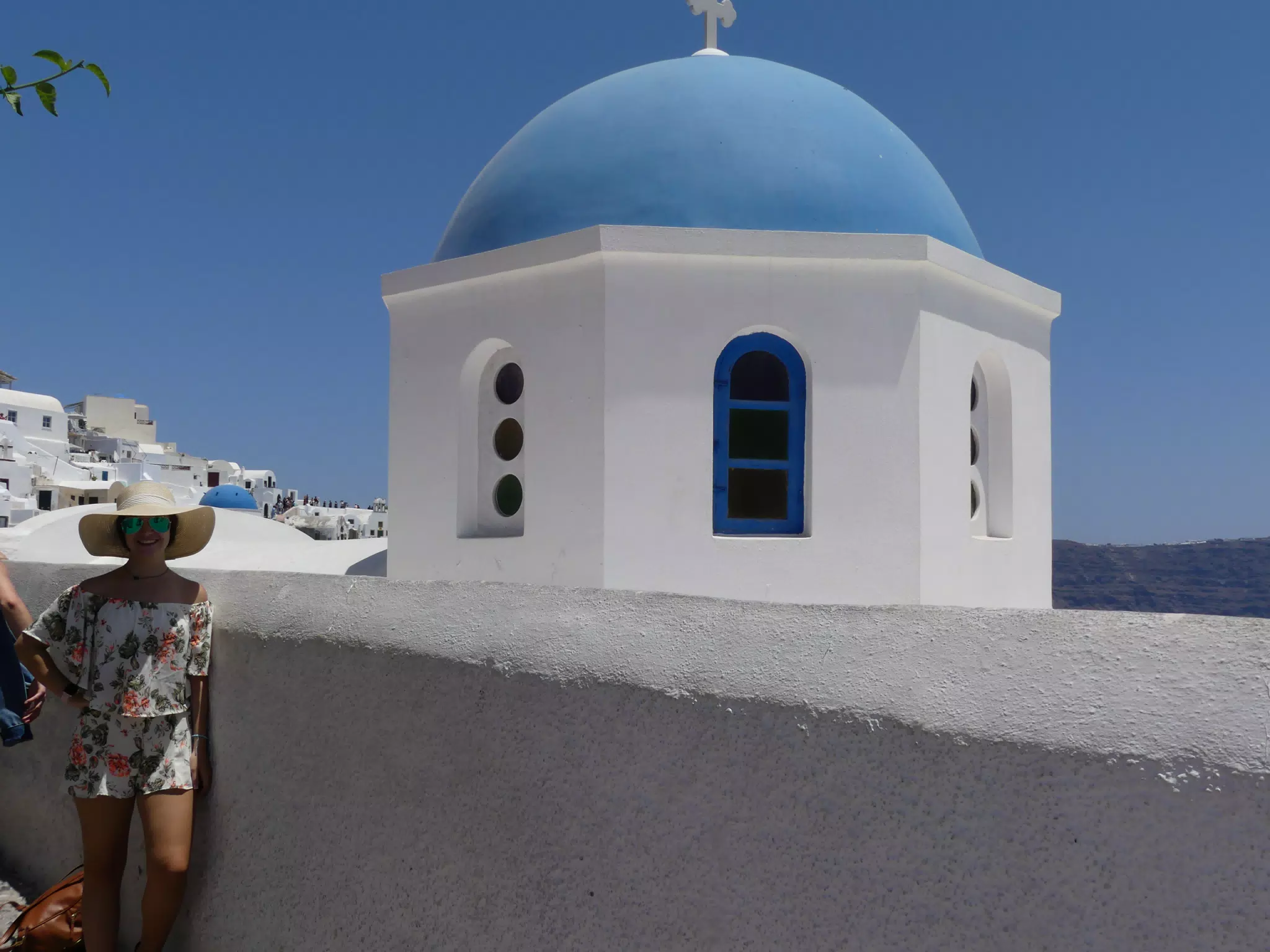 Emily at the Blue Dome in Oia, Santorini