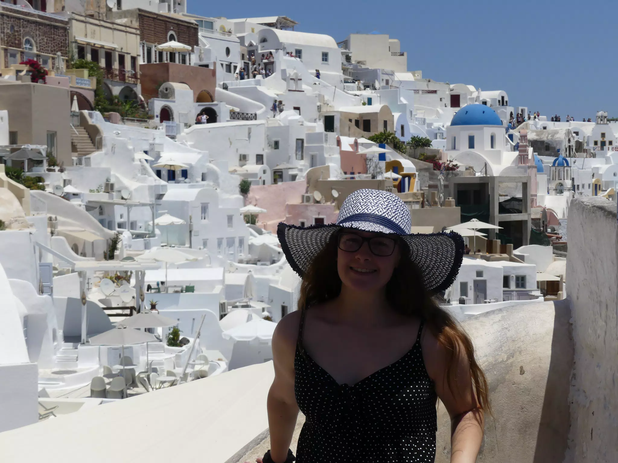 Madeline in Hat in Oia, Santorini