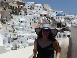 Madeline in Hat in Oia, Santorini