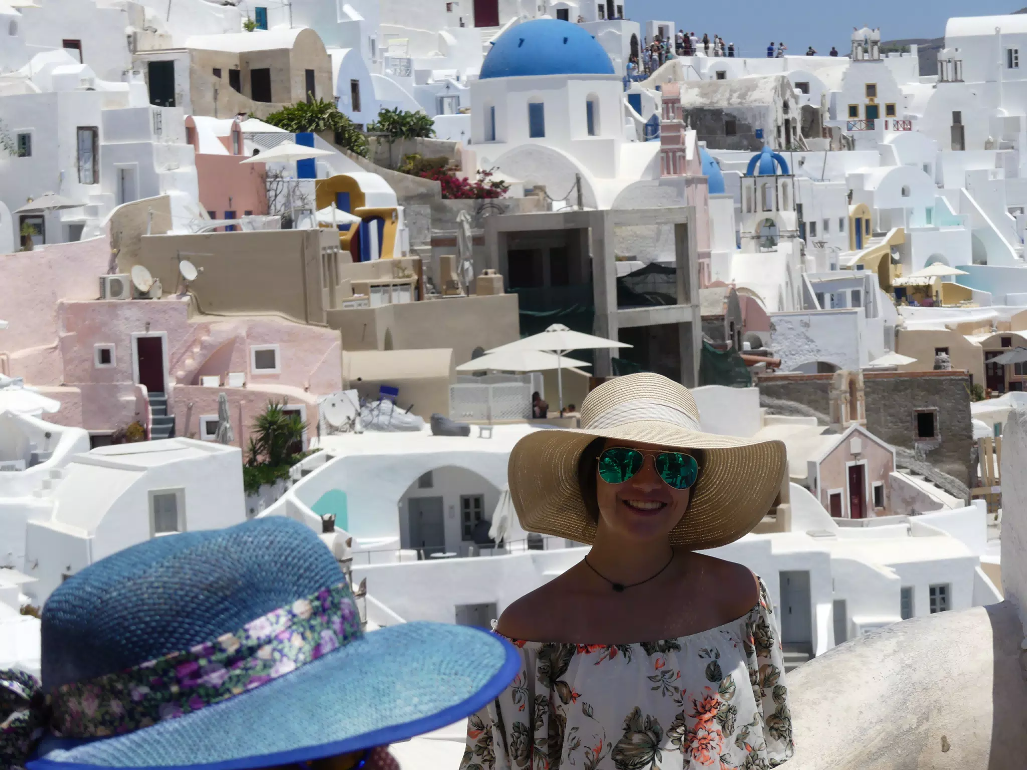 Emily in Hat in Oia, Santorini
