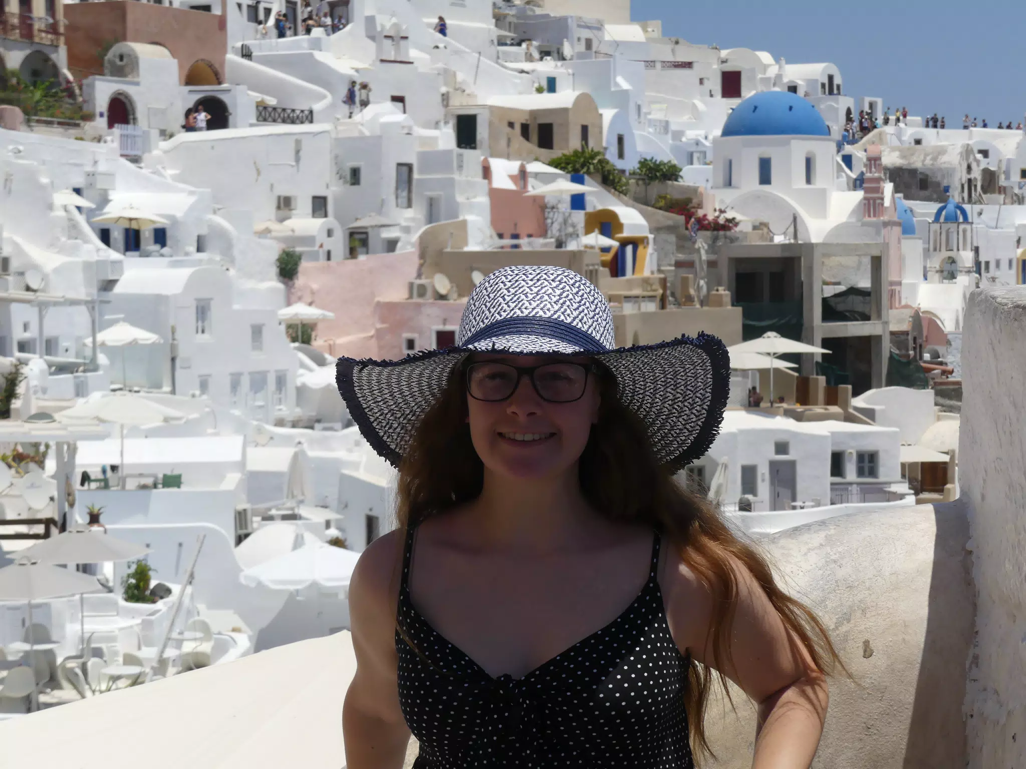 Madeline in Hat in Oia, Santorini