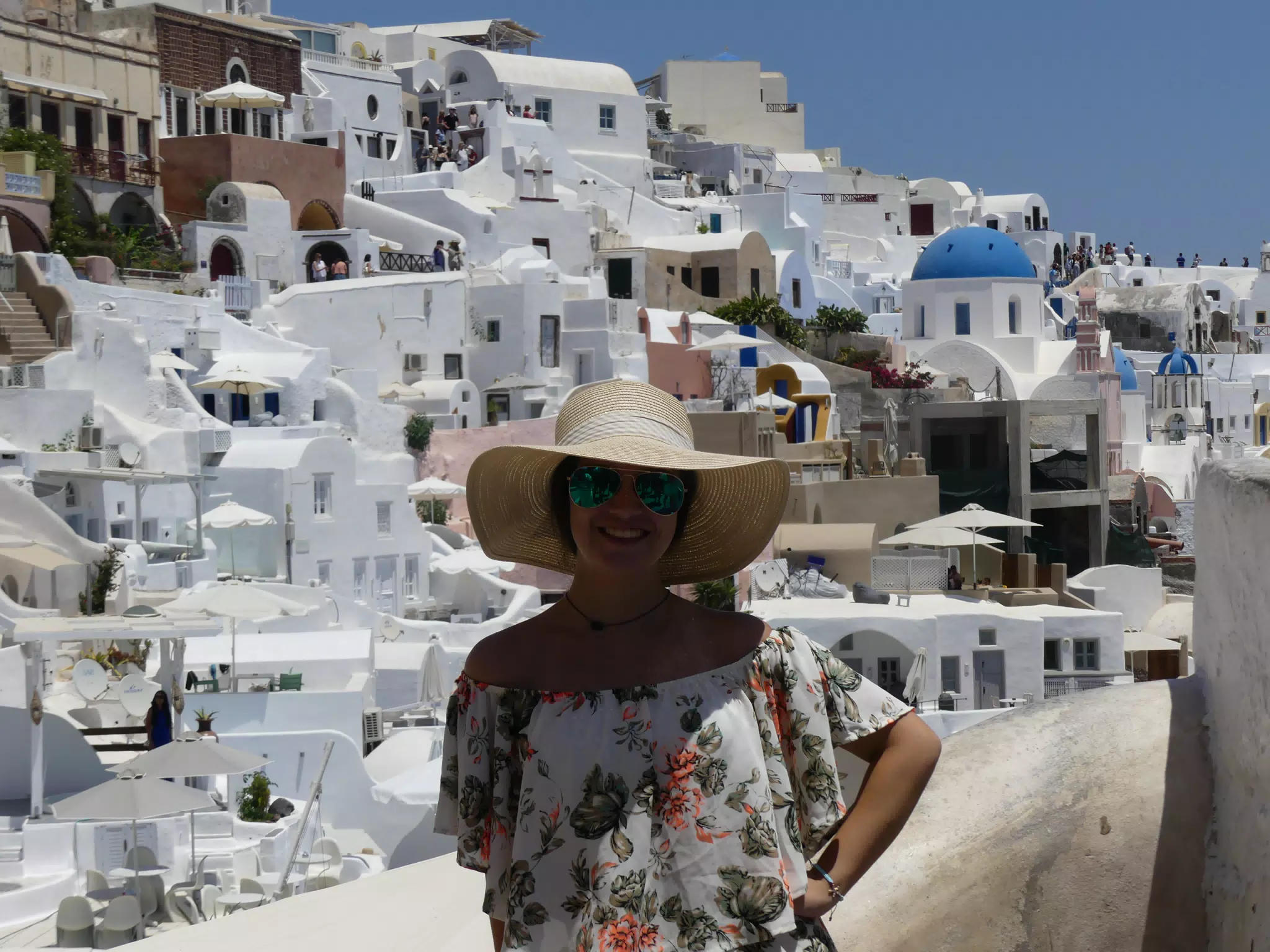 Emily in Hat in Oia, Santorini